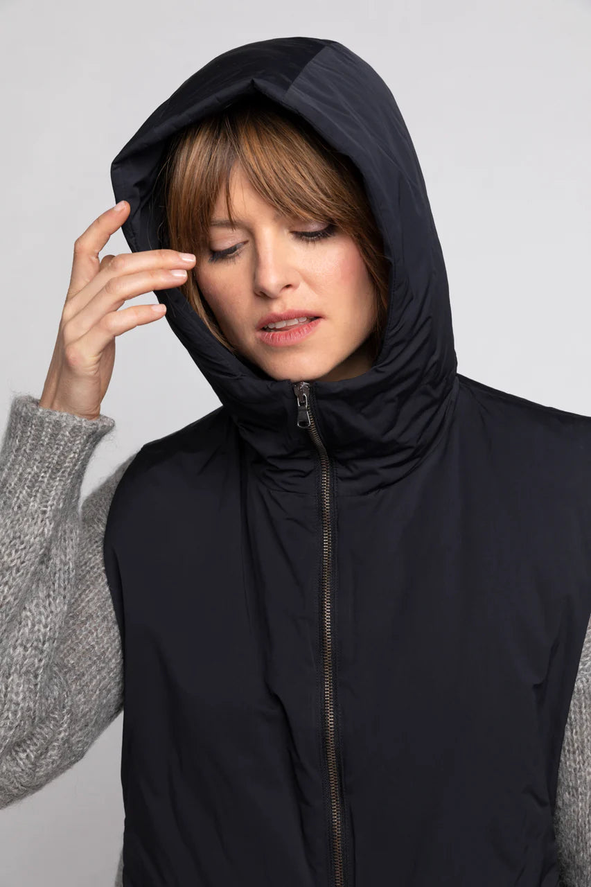 CAILLE hood-Padded accessory hood in navy blue water-repellent fabric