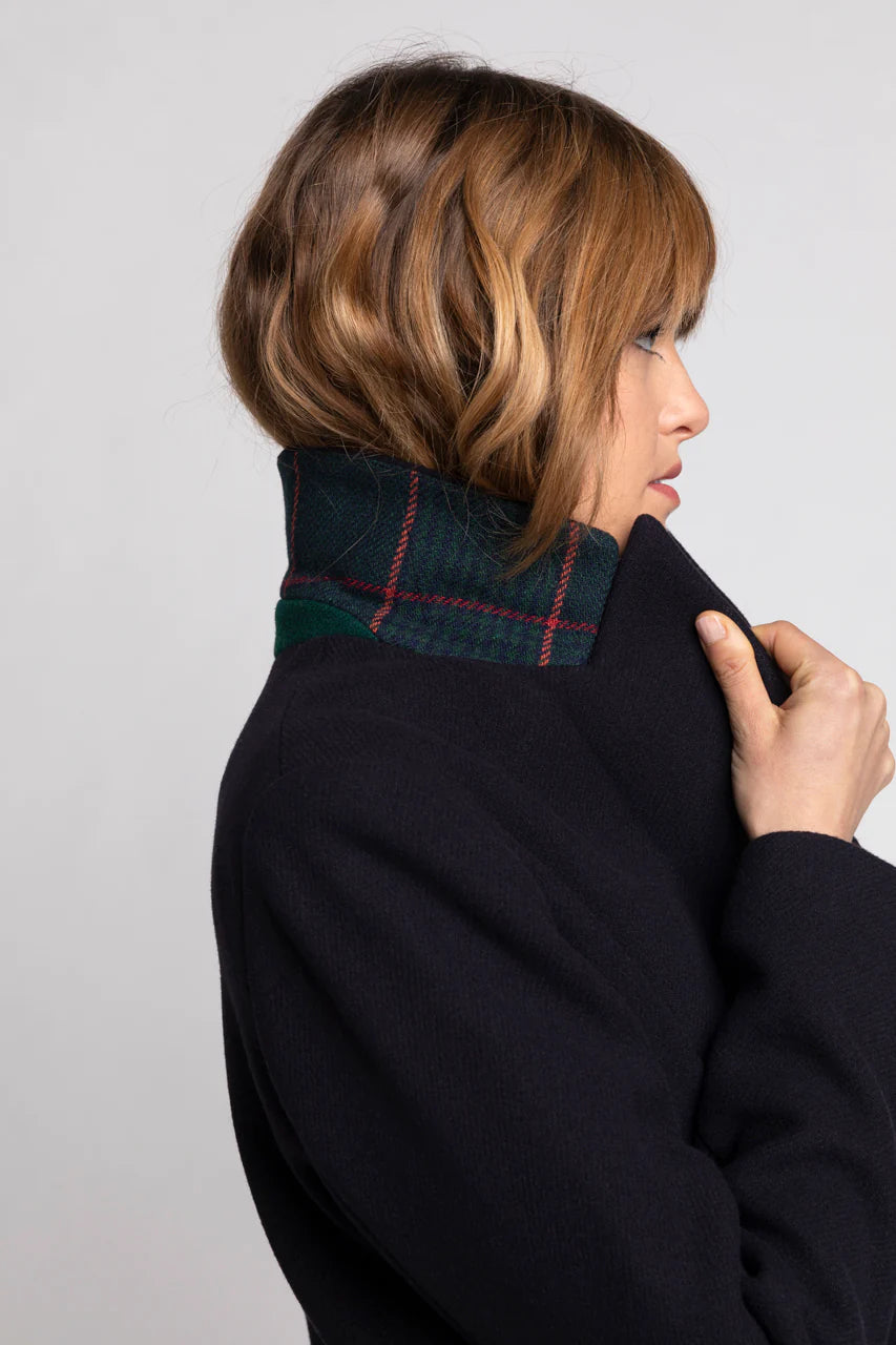 SENLIS Overcoat-Minimalist straight overcoat in navy blue virgin wool