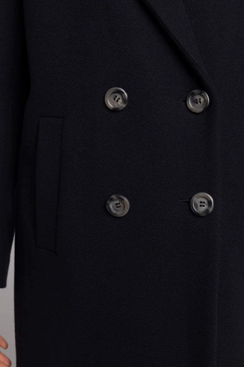 SENLIS Overcoat-Minimalist straight overcoat in navy blue virgin wool