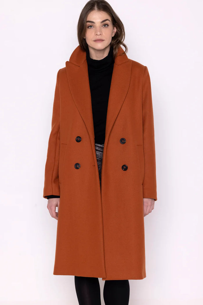 SENLIS Overcoat-Minimalist straight overcoat in orange virgin wool