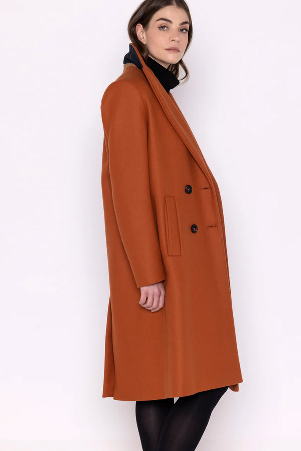 SENLIS Overcoat-Minimalist straight overcoat in orange virgin wool