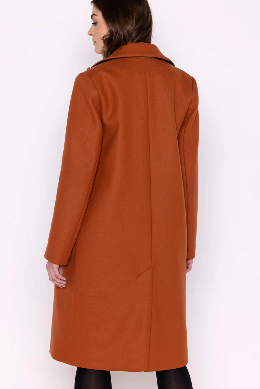 SENLIS Overcoat-Minimalist straight overcoat in orange virgin wool