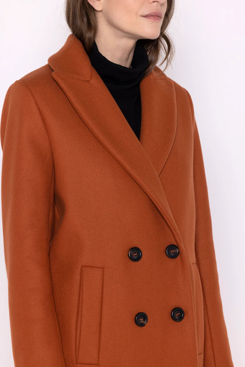 SENLIS Overcoat-Minimalist straight overcoat in orange virgin wool