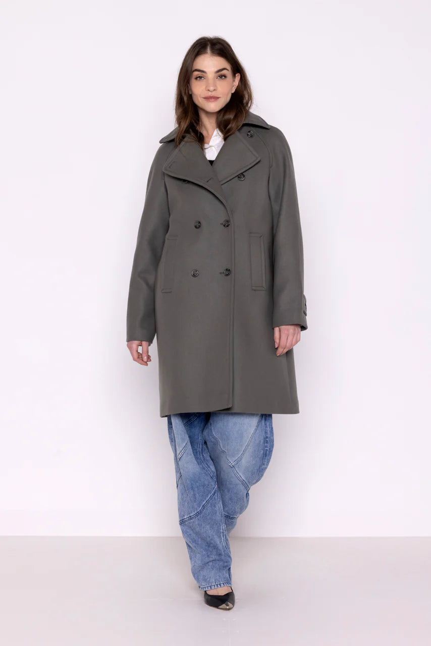 SAVASSE coat-Mid-length coat in gray virgin wool