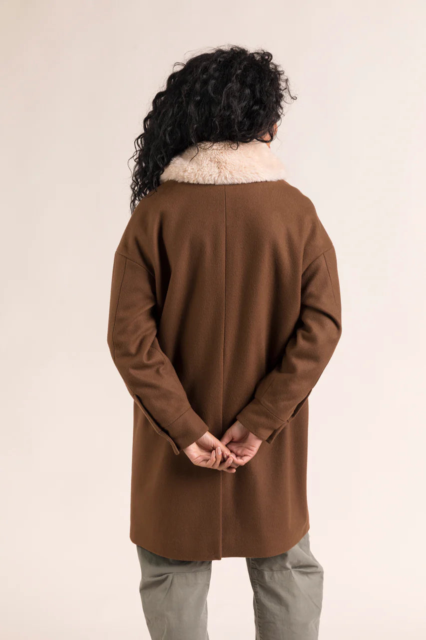 BUELLAS coat-Female straight coat in brown wool cloth