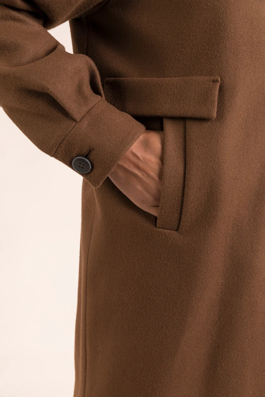 BUELLAS coat-Female straight coat in brown wool cloth