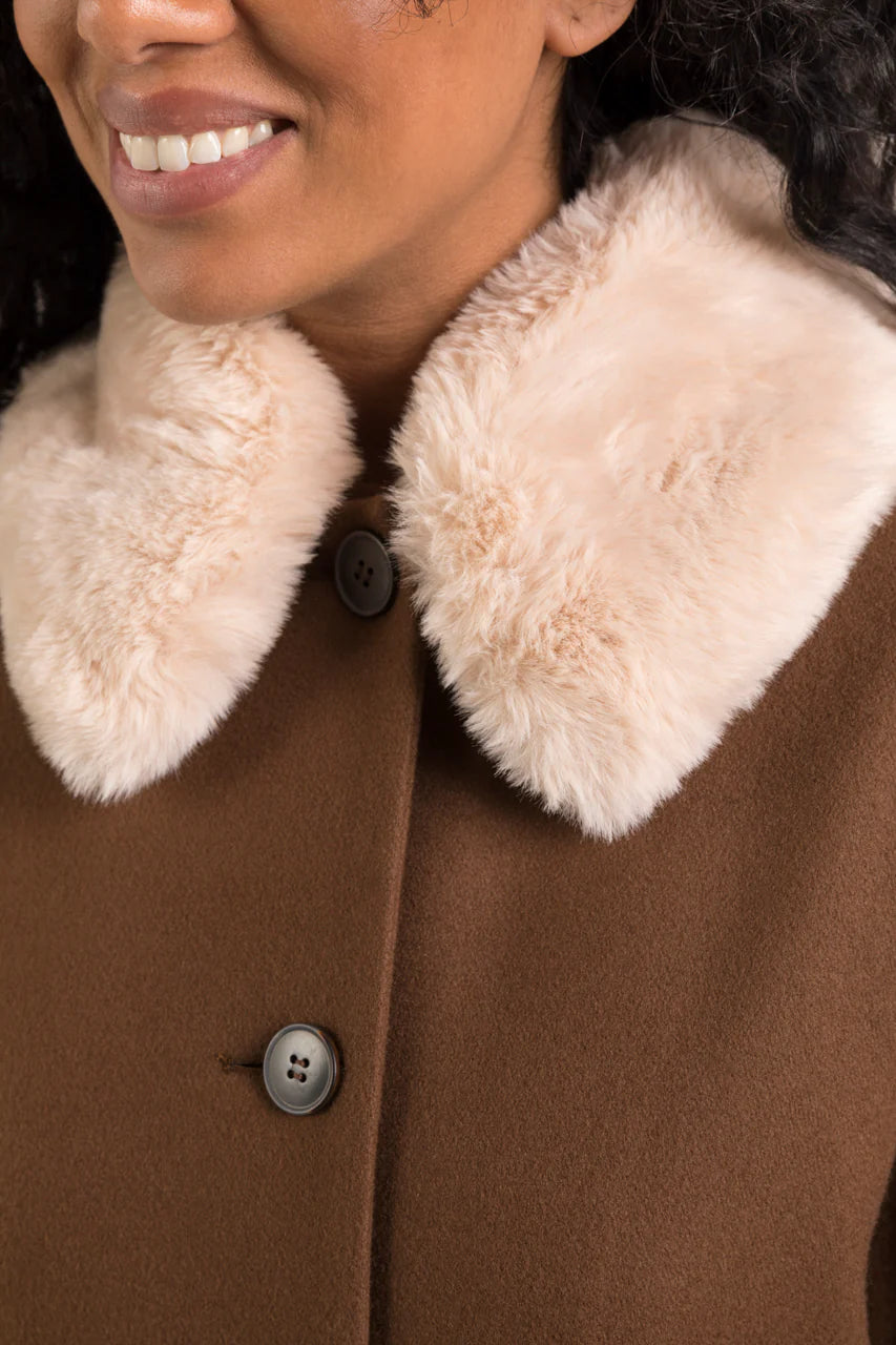 BUELLAS coat-Female straight coat in brown wool cloth