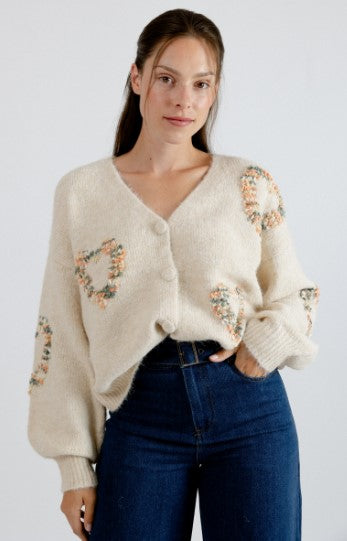 Oversized Heart Cardigan- Ecru