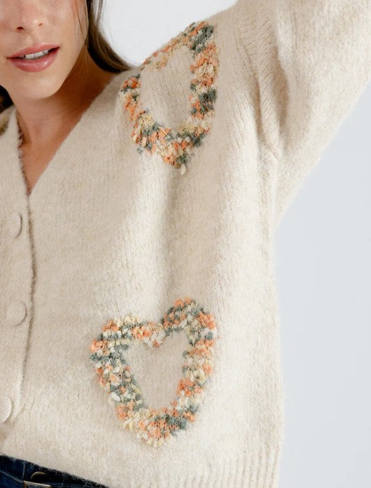 Oversized Heart Cardigan- Ecru
