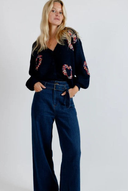Oversized Heart Cardigan- Navy