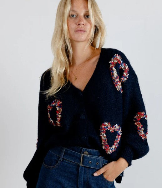 Oversized Heart Cardigan- Navy
