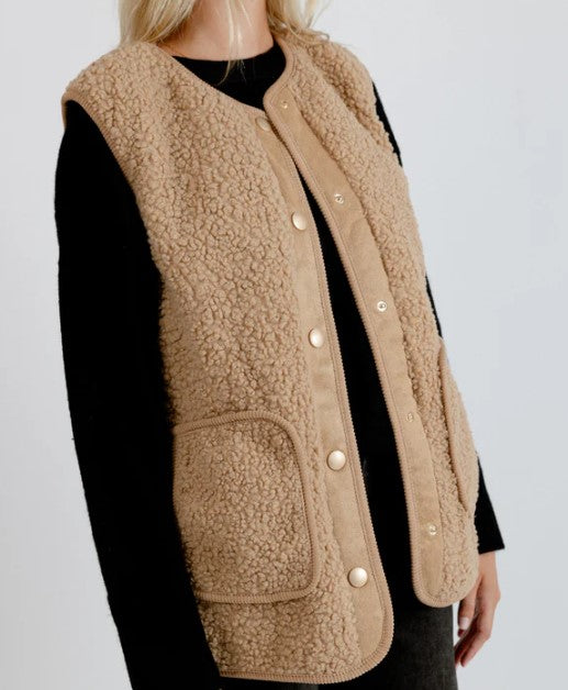 Beige Fur Sleeveless Jacket