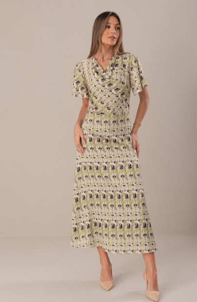 Printed midi dress with draped collar