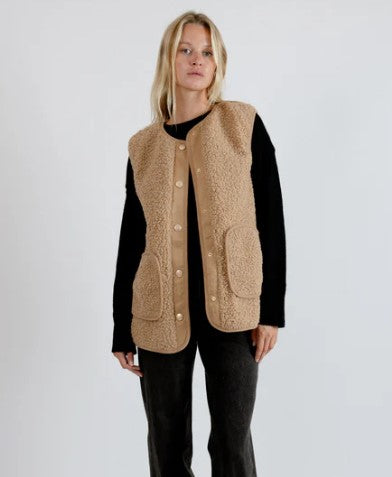 Beige Fur Sleeveless Jacket