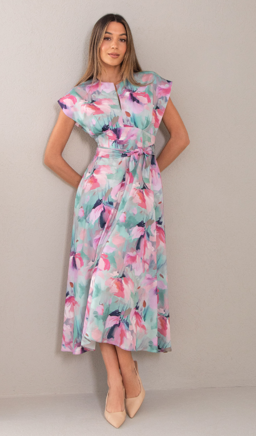 Cinched printed midi dress