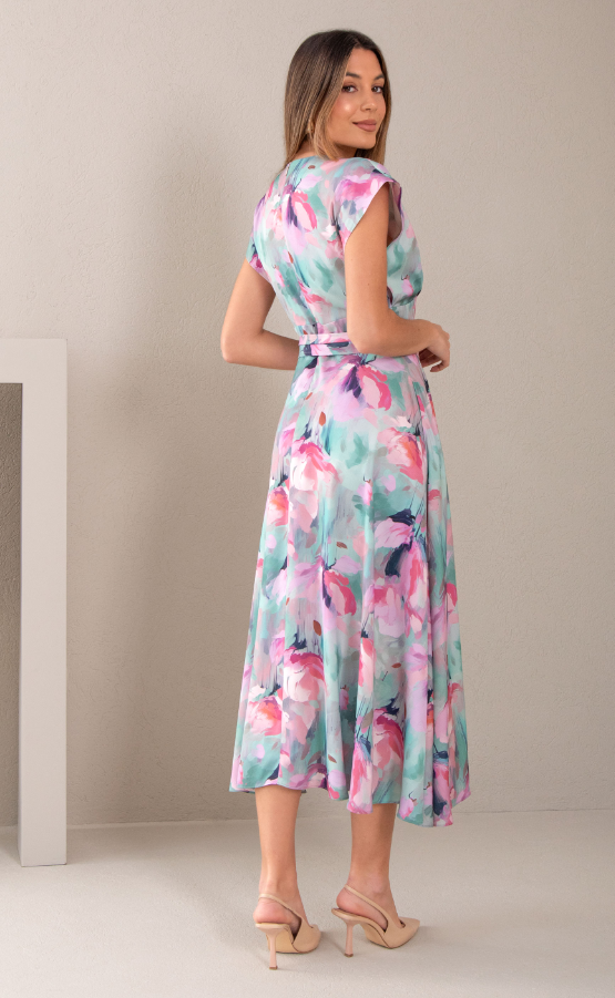 Cinched printed midi dress