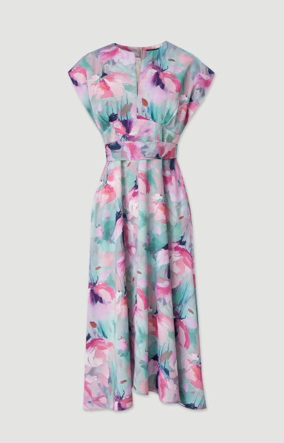 Cinched printed midi dress